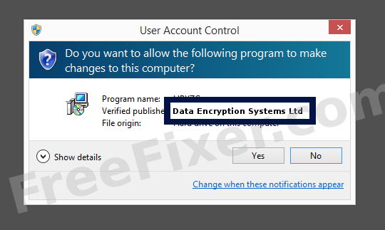 Screenshot where Data Encryption Systems Ltd appears as the verified publisher in the UAC dialog
